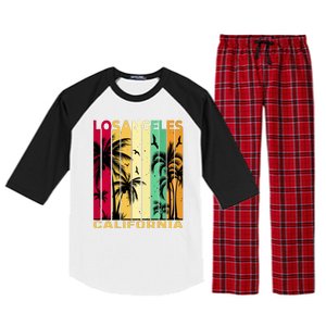 Retro Los Angeles California Palm Tree Stripes Raglan Sleeve Pajama Set