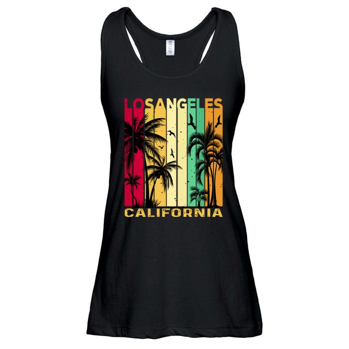 Retro Los Angeles California Palm Tree Stripes Ladies Essential Flowy Tank