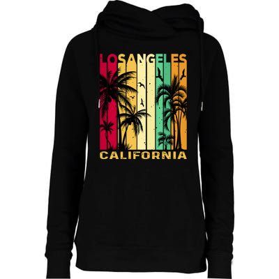 Retro Los Angeles California Palm Tree Stripes Womens Funnel Neck Pullover Hood