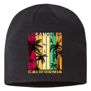 Retro Los Angeles California Palm Tree Stripes Sustainable Beanie