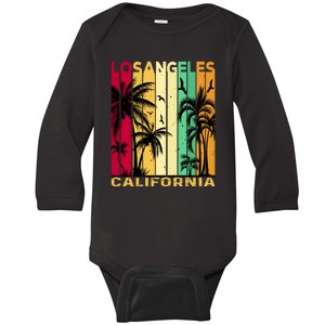 Retro Los Angeles California Palm Tree Stripes Baby Long Sleeve Bodysuit