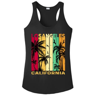 Retro Los Angeles California Palm Tree Stripes Ladies PosiCharge Competitor Racerback Tank