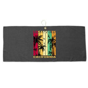 Retro Los Angeles California Palm Tree Stripes Large Microfiber Waffle Golf Towel