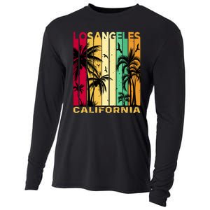 Retro Los Angeles California Palm Tree Stripes Cooling Performance Long Sleeve Crew