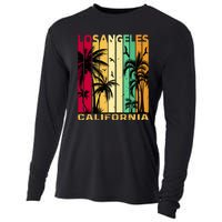 Retro Los Angeles California Palm Tree Stripes Cooling Performance Long Sleeve Crew