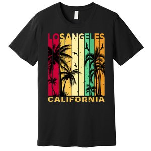 Retro Los Angeles California Palm Tree Stripes Premium T-Shirt