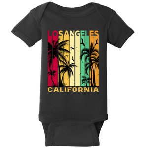 Retro Los Angeles California Palm Tree Stripes Baby Bodysuit