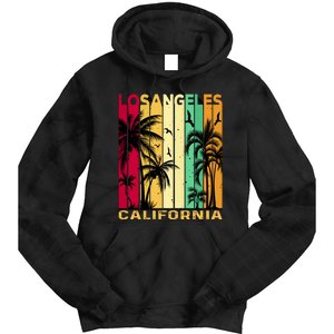 Retro Los Angeles California Palm Tree Stripes Tie Dye Hoodie