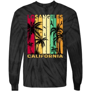 Retro Los Angeles California Palm Tree Stripes Tie-Dye Long Sleeve Shirt