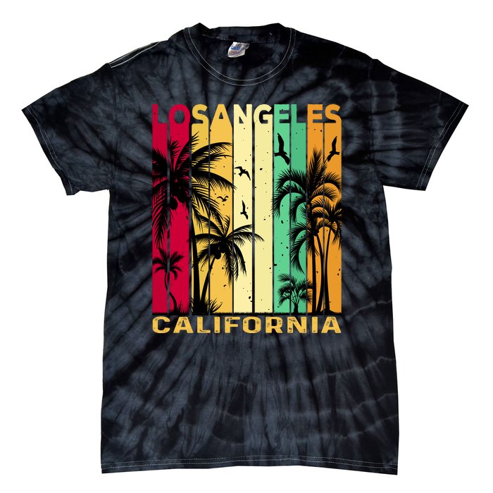 Retro Los Angeles California Palm Tree Stripes Tie-Dye T-Shirt