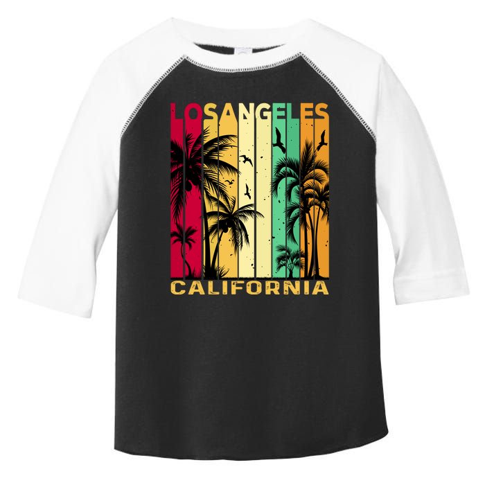 Retro Los Angeles California Palm Tree Stripes Toddler Fine Jersey T-Shirt