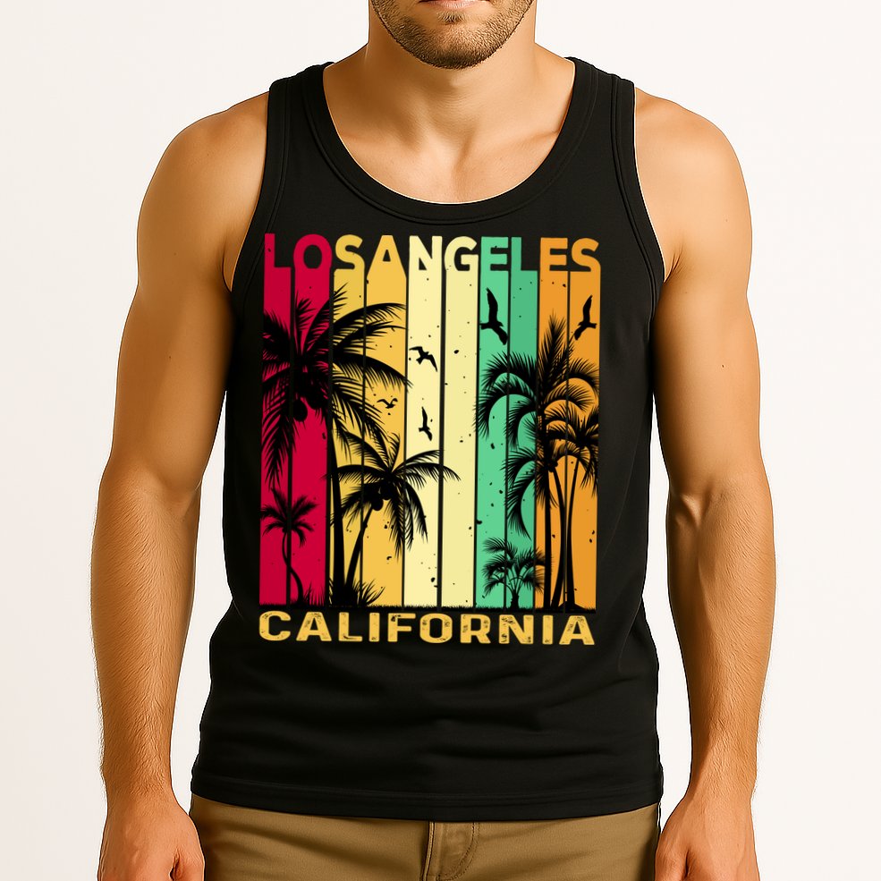 Retro Los Angeles California Palm Tree Stripes Tank Top