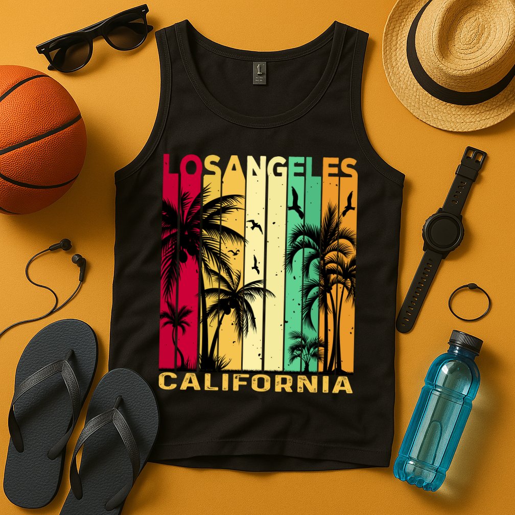 Retro Los Angeles California Palm Tree Stripes Tank Top