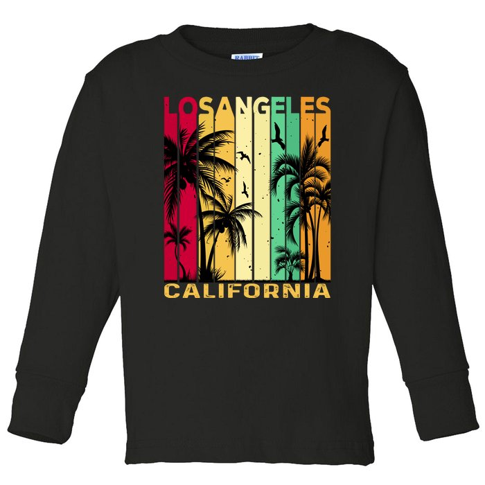 Retro Los Angeles California Palm Tree Stripes Toddler Long Sleeve Shirt