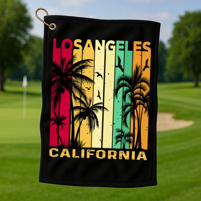 Retro Los Angeles California Palm Tree Stripes Golf Towel