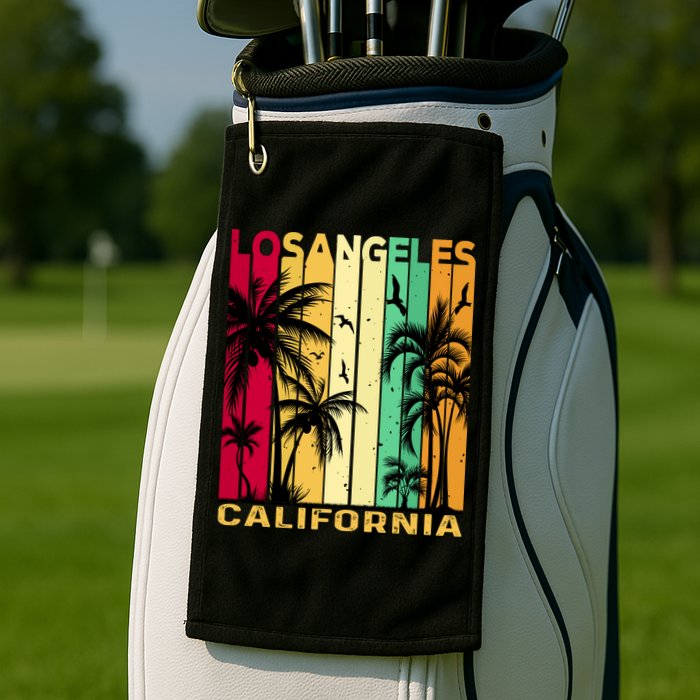 Retro Los Angeles California Palm Tree Stripes Golf Towel