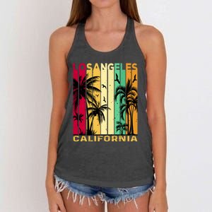 Retro Los Angeles California Palm Tree Stripes Women's Knotted Racerback Tank