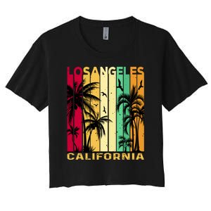 Retro Los Angeles California Palm Tree Stripes Women's Crop Top Tee