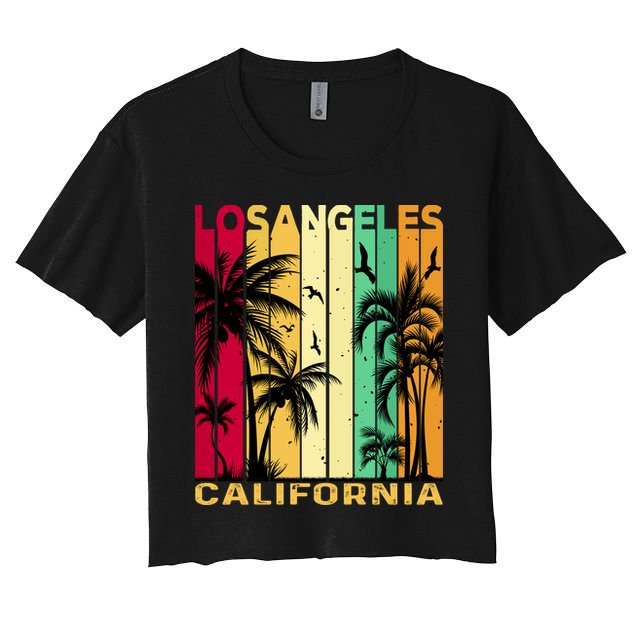 Retro Los Angeles California Palm Tree Stripes Crop Top