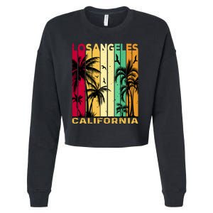 Retro Los Angeles California Palm Tree Stripes Cropped Pullover Crew