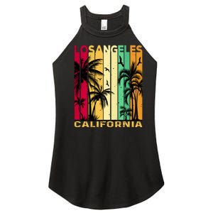 Retro Los Angeles California Palm Tree Stripes Women's Perfect Tri Rocker Tank