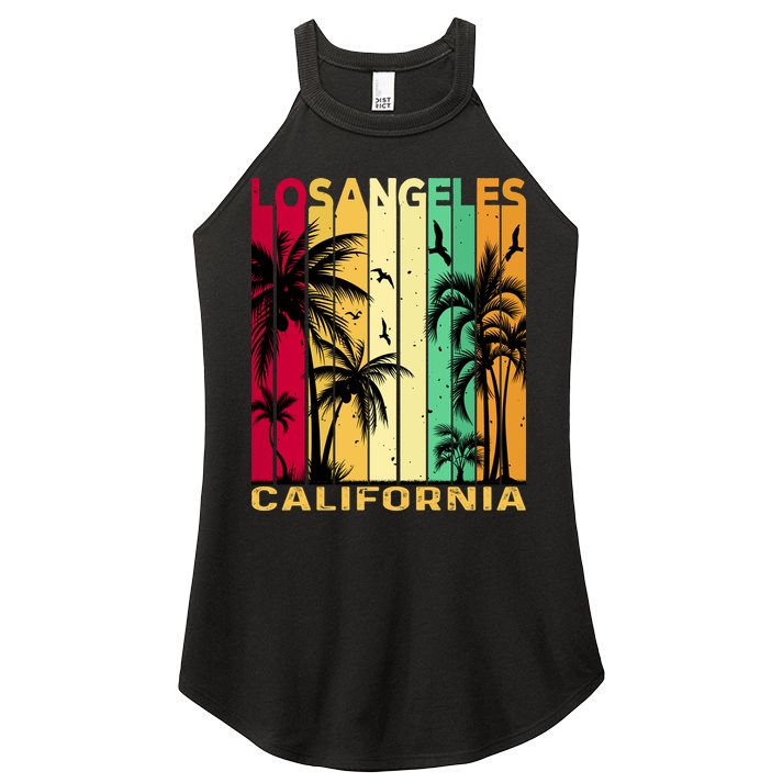 Retro Los Angeles California Palm Tree Stripes Women's Perfect Tri Rocker Tank