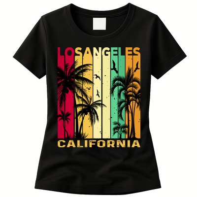 Retro Los Angeles California Palm Tree Stripes Womens T-Shirt