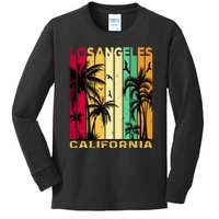 Retro Los Angeles California Palm Tree Stripes Kids Long Sleeve Shirt