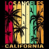 Retro Los Angeles California Palm Tree Stripes Short Acrylic Beanie