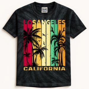 Retro Los Angeles California Palm Tree Stripes Kids Tie-Dye T-Shirt