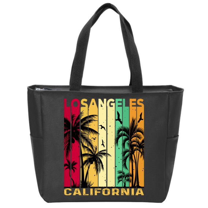 Retro Los Angeles California Palm Tree Stripes Zip Tote Bag