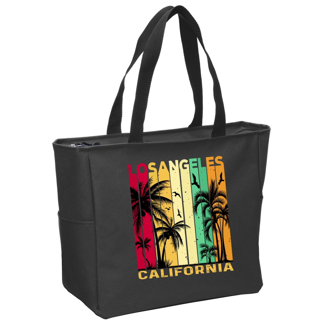 Retro Los Angeles California Palm Tree Stripes Zip Tote Bag
