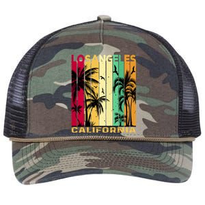 Retro Los Angeles California Palm Tree Stripes Retro Rope Trucker Hat Cap