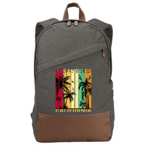 Retro Los Angeles California Palm Tree Stripes Cotton Canvas Backpack