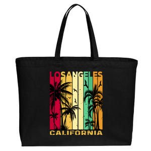 Retro Los Angeles California Palm Tree Stripes Cotton Canvas Jumbo Tote