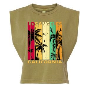 Retro Los Angeles California Palm Tree Stripes Garment-Dyed Women's Muscle Tee