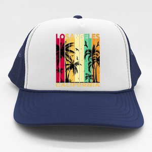 Retro Los Angeles California Palm Tree Stripes Trucker Hat