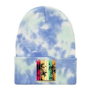 Retro Los Angeles California Palm Tree Stripes Tie Dye 12in Knit Beanie