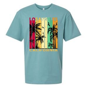 Retro Los Angeles California Palm Tree Stripes Sueded Cloud Jersey T-Shirt