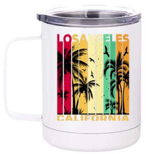 Retro Los Angeles California Palm Tree Stripes 12 oz Stainless Steel Tumbler Cup