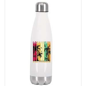 Retro Los Angeles California Palm Tree Stripes Stainless Steel Insulated Water Bottle