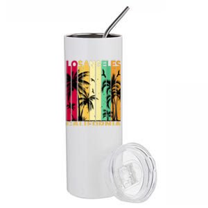 Retro Los Angeles California Palm Tree Stripes Stainless Steel Tumbler