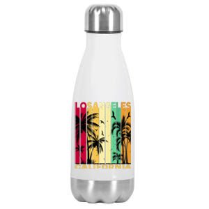 Retro Los Angeles California Palm Tree Stripes Stainless Steel Insulated Water Bottle