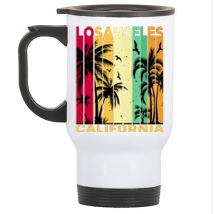 Retro Los Angeles California Palm Tree Stripes Stainless Steel Travel Mug