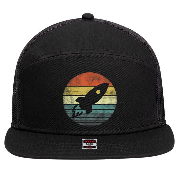 Rocket Launch Astronomy Funny Retro Rocket Space Ship 7 Panel Mesh Trucker Snapback Hat