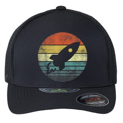Rocket Launch Astronomy Funny Retro Rocket Space Ship Flexfit Unipanel Trucker Cap
