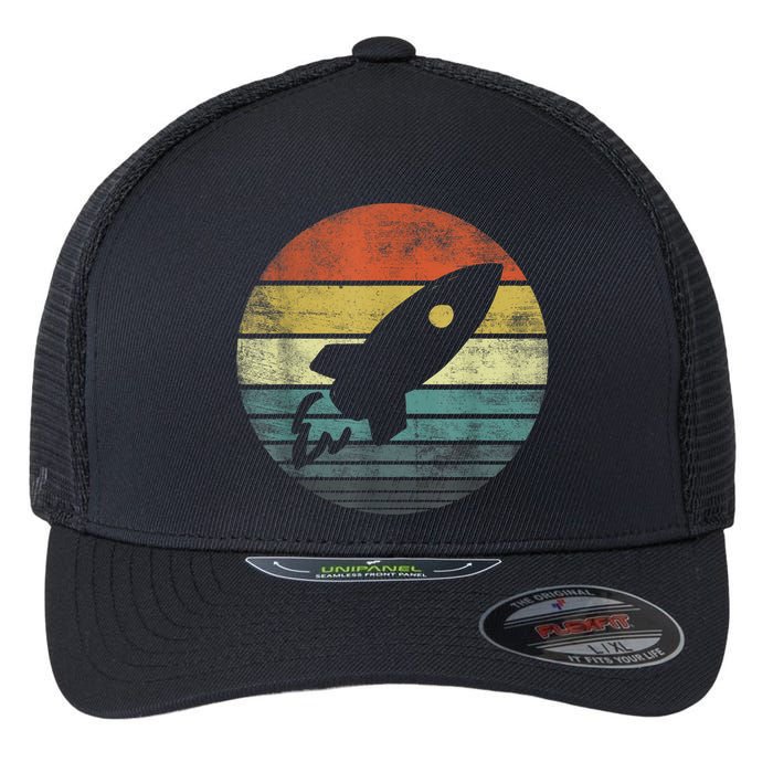 Rocket Launch Astronomy Funny Retro Rocket Space Ship Flexfit Unipanel Trucker Cap