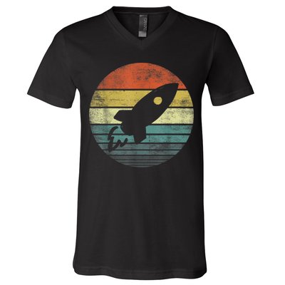 Rocket Launch Astronomy Funny Retro Rocket Space Ship V-Neck T-Shirt