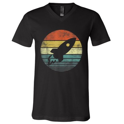 Rocket Launch Astronomy Funny Retro Rocket Space Ship V-Neck T-Shirt