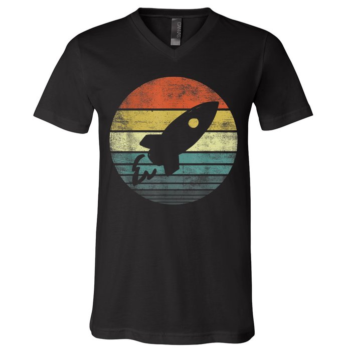 Rocket Launch Astronomy Funny Retro Rocket Space Ship V-Neck T-Shirt